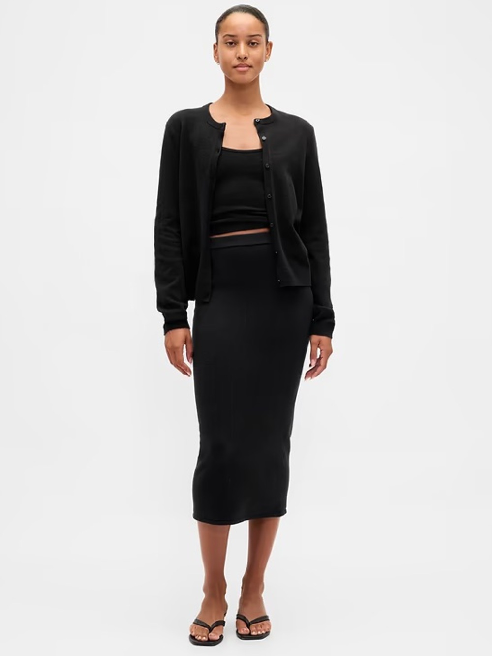 GAP Cashmere- Soft Black Ribbed Midi Pencil Skirt Cashsoft NEW